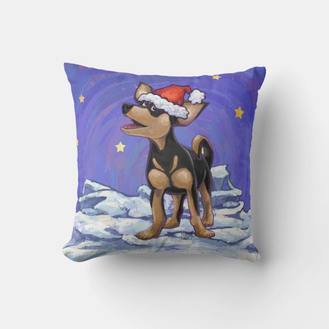 Coussin Festive de nuit étoilée Chihuhua à Santa Hat (Recto)