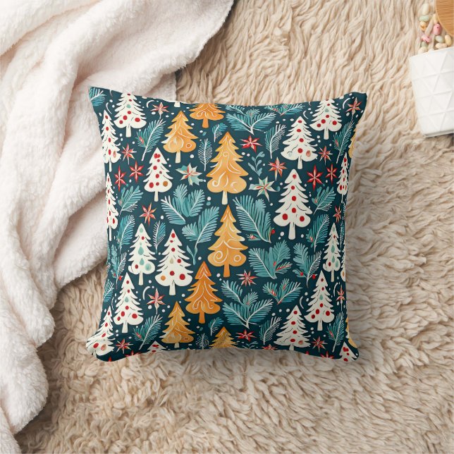 Coussin Festive des arbres de Noël joyeux (Couverture)