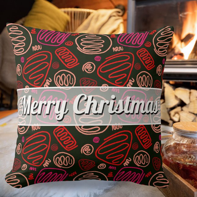 Coussin Festive Red One Line Motif artistique Noël (Créateur téléchargé)