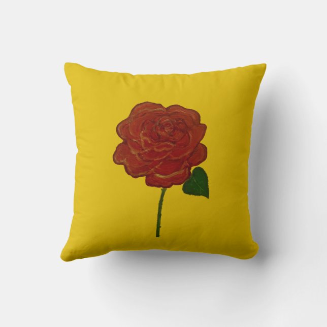 Coussin Festive Red Rose & Yellow Throw Pillow (Verso)