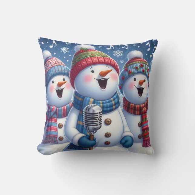 Coussin Festive Snowman Carolers chantant Noël (Recto)