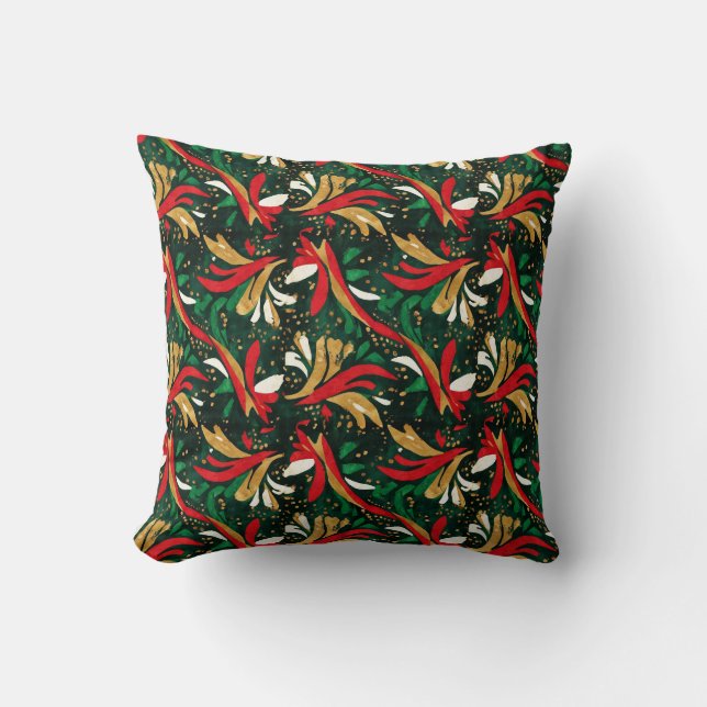 Coussin Festive Wild Bouquet Pattern – Red, Gold & Green A (Recto)