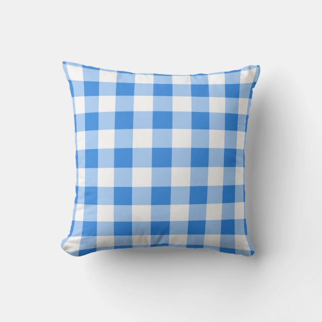 Coussin Fête à motif à carreaux gingham bleu et blanc (Recto)