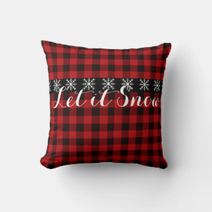 Coussin Fête classique rouge noir plaid flocon de neige