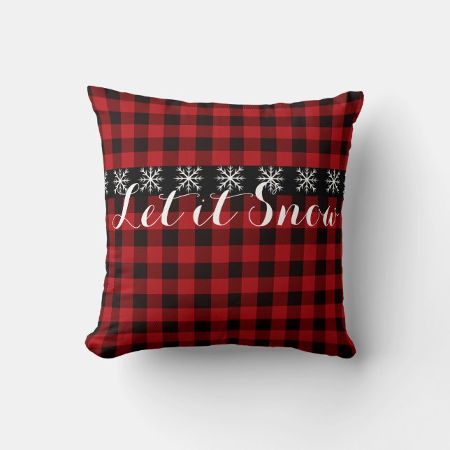 Coussin Fête classique rouge noir plaid flocon de neige (Recto)