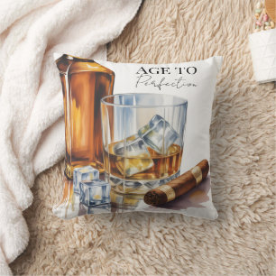 Coussin Fête d'anniversaire pour hommes au Whisky et Cigar