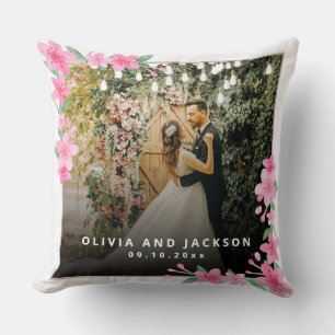 Coussin Fête de bienvenue Fleurs roses Cadre doré mariage