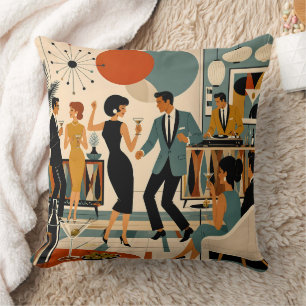 Coussin Fête de danse martini branchée milieu du siècle mo