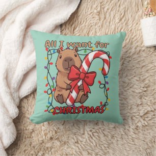 Coussin Fête de lumières de Noël de capybara amusant