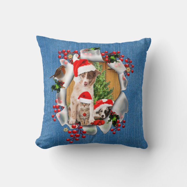 Coussin Fête de Noël avec les amoureux des animaux (Recto)