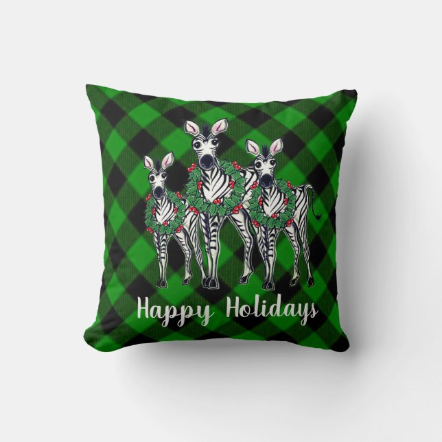 Coussin Fête de Noël, couronne de xmas, plaid vert (Recto)