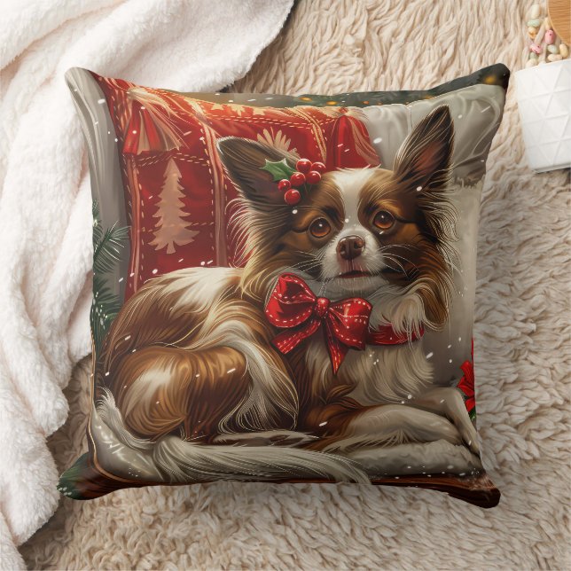 Coussin Fête de Noël de chien de Papillon (Couverture)