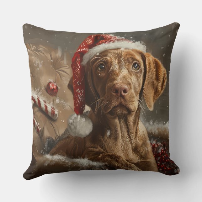 Coussin Fête de Noël de Chien Vizsla (Verso)