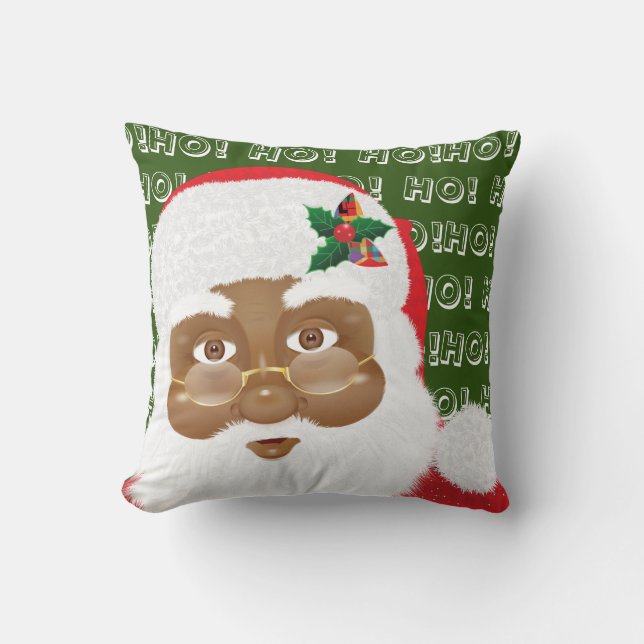 Coussin Fête de Noël du Père Noël africain américain (Recto)