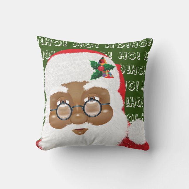 Coussin Fête de Noël du Père Noël africain américain (Recto)