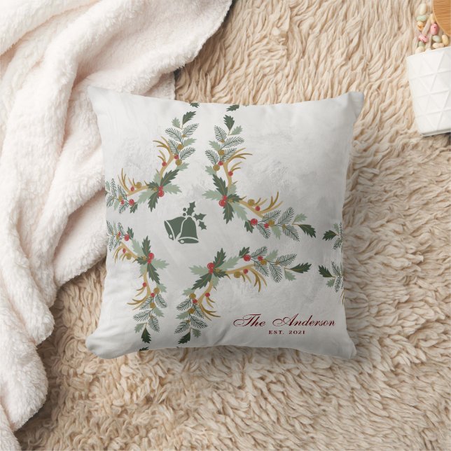 Coussin Fête de Noël Florale Élégante Aquarelle Famille (Couverture)