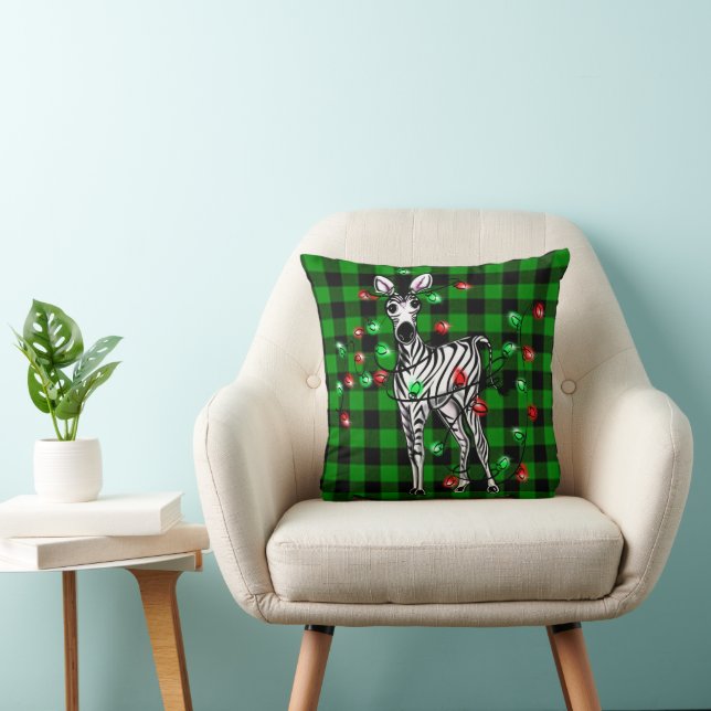 Coussin Fête de Noël Zebra, couronne rouge verte (Chaise)
