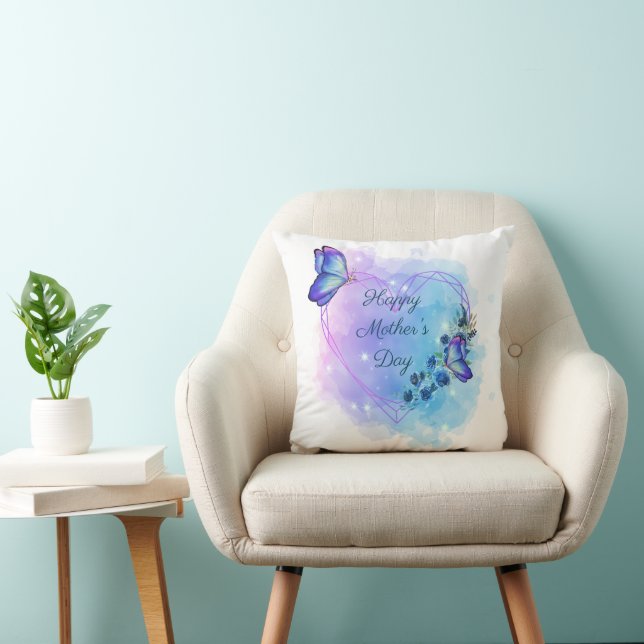 Coussin Fête des mères Bleu papillon floral (Chaise)