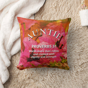 Coussin Fête des mères chrétiennes PROVERBS 31 Floral AUNT