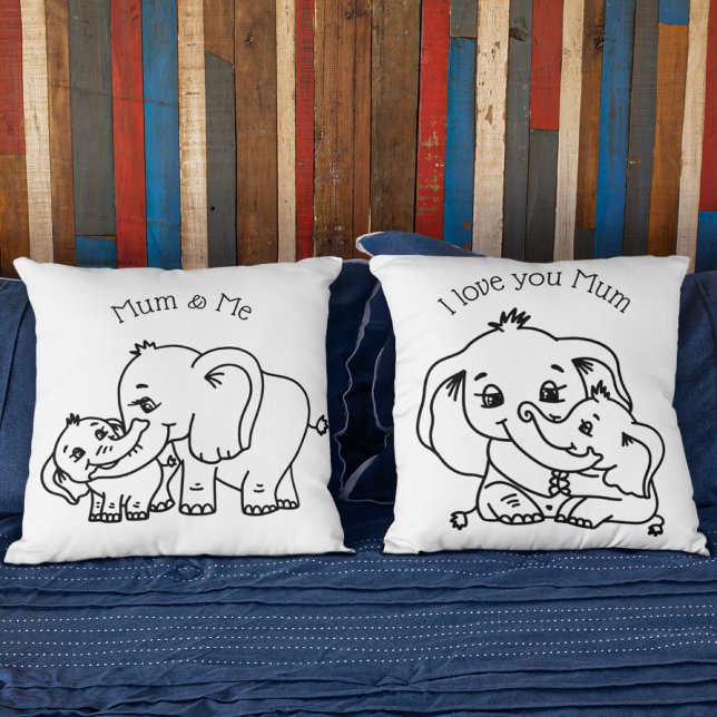 Coussin Fête des mères Elephant Mum & Me personnalisée (Elephant Mum & Me Mother's Day personalized Throw Pillow)