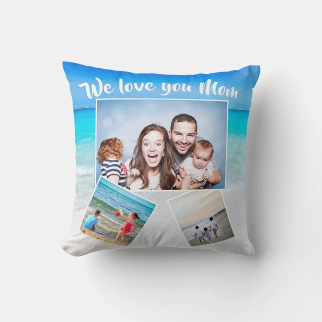 Coussin Fête des mères Famille Photo Plage éparpillée Thèm (Recto)