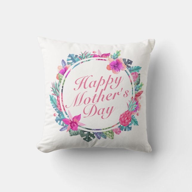 Coussin Fête des mères joyeuses et tropicales Cadre floral (Recto)