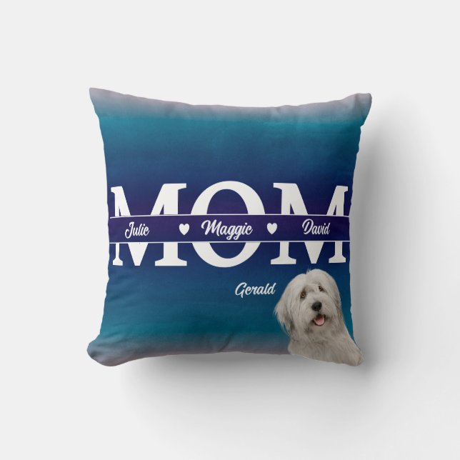Coussin Fête des mères Trois noms personnalisés plus chien (Recto)