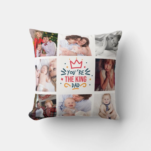 Coussin Fête des pères Cadeau KING DAD Meilleur papa Photo (Recto)