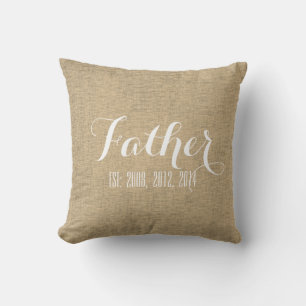 Coussin Fête des pères personnalisée en lin beige