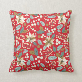 Coussin Fête d'hiver arrière - plan rouge Poinsettia