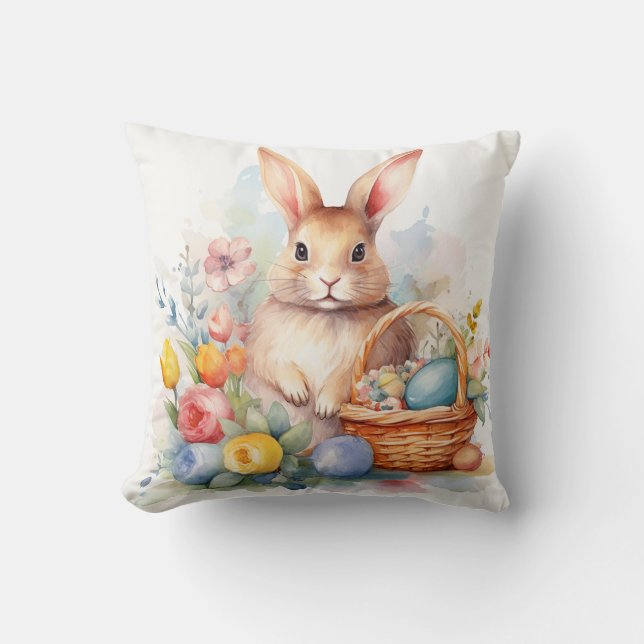 Coussin Fête du printemps - Lapin de Pâques (Recto)
