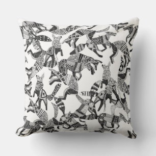 Coussin fête du renard des bois noir blanc