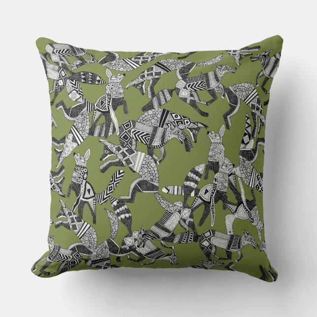 Coussin fête du renard des bois vert (Recto)