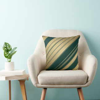 Coussin Fête Minimaliste Diagonale Bandes Dorées et Vertes