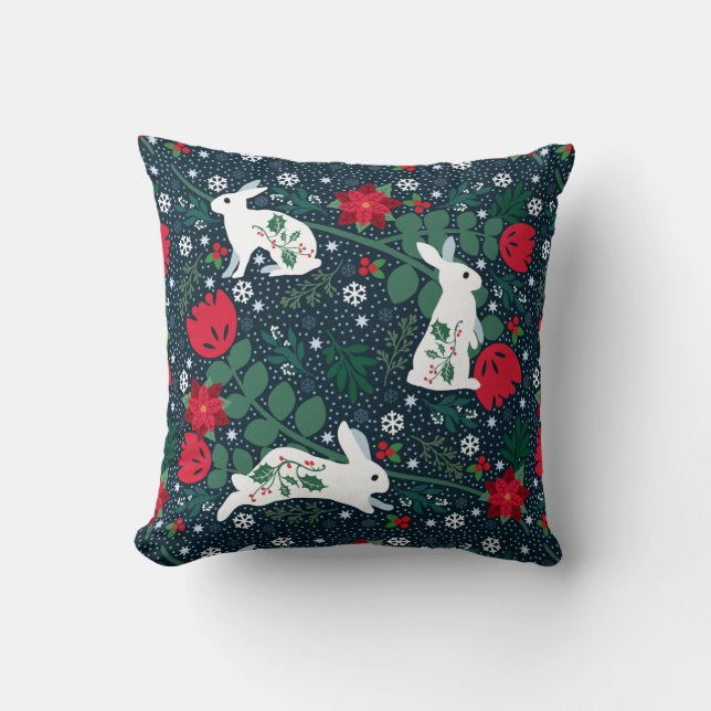 Coussin Fêtes de Noël de lapin Folk (Recto)