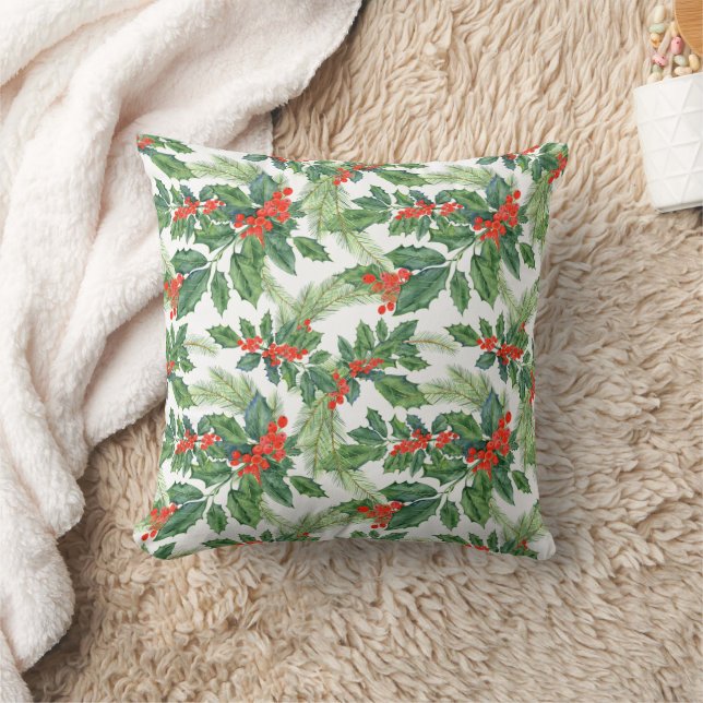 Coussin Fêtes de Noël Floral aux Baies Rouges (Couverture)