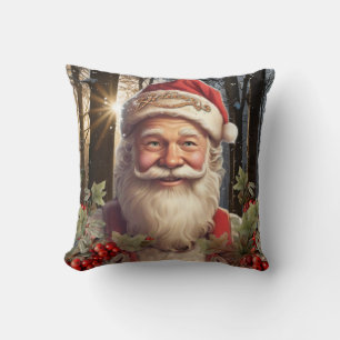 Coussin Fêtes de Noël Santa Claus forêt enneigée
