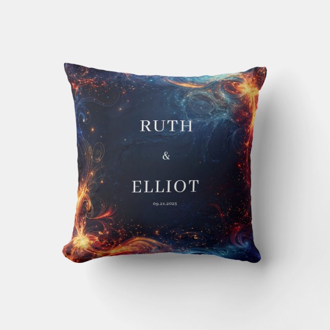 Coussin Feu Céleste Glace Tourbillon Abstrait Galaxie (Recto)