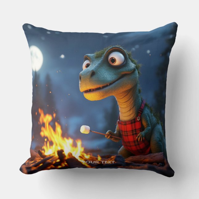 Coussin Feu de camp de dinosaure mignon de fantaisie Lune (Recto)
