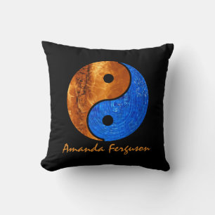 Coussin Feu et eau personnalisés Yin Yang Black