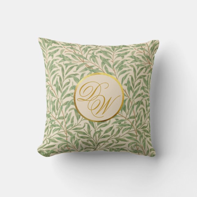 Coussin Feuillage de monogramme Morris Vert Feuilles Or Fa (Recto)