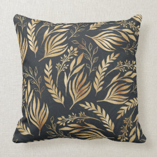 Coussin Feuillage d'or classique Design botanique gris