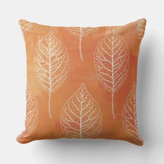 Coussin Feuille botanique d'automne orange  (Recto)