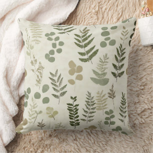 Coussin Feuille botanique rustique en brun terreux et oliv