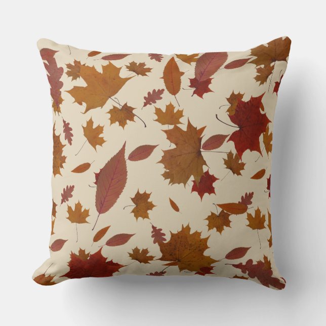 Coussin Feuille d'automne d'or sur la couleur crème faite (Recto)