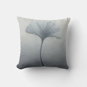 Coussin Feuille de Ginkgo Biloba Bleu Poussiéreux Minimali