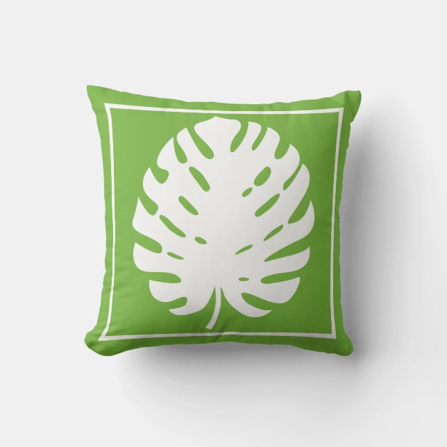 Coussin Feuille de Monstera Vert Blanc Côté Moderne (Recto)