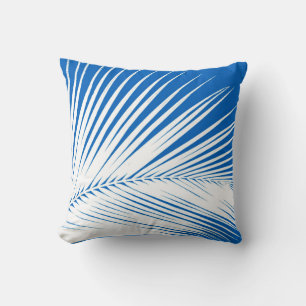 Coussin Feuille de palme - blanc sur bleu cobalt