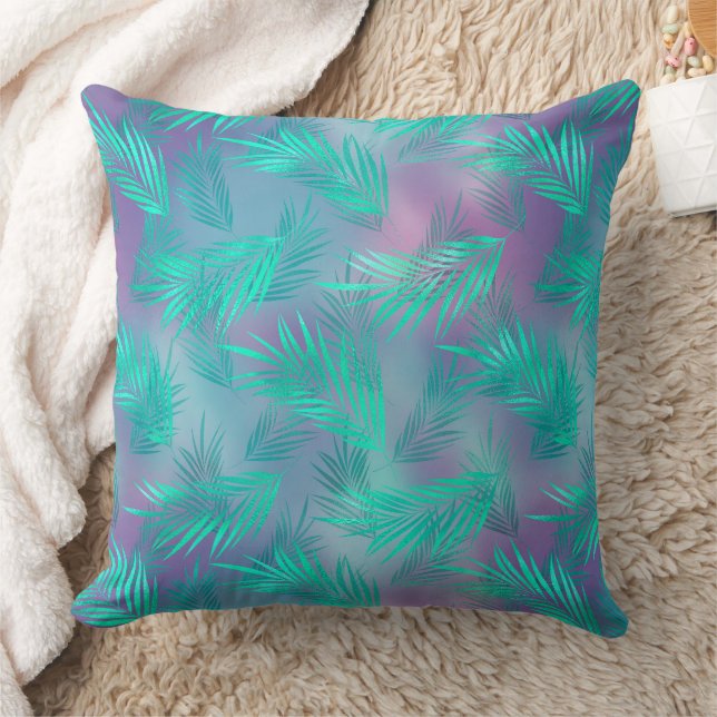 Coussin Feuille de palme bleu Aqua moderne (Couverture)