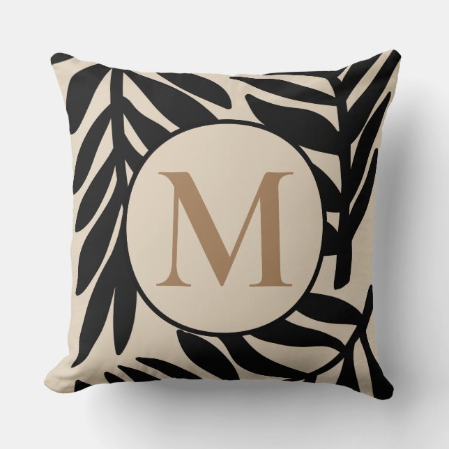 Coussin Feuille de palme noir monochrome monochrome (Recto)